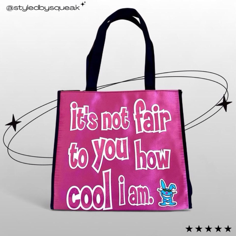 Jim Benton Its Happy Bunny Vintage Y2K Satin Tote Shoulder Bag Purse